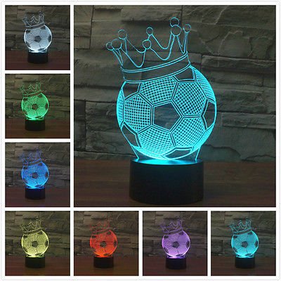 3D Illusion El futbol corona LÃ¡mpara luces de la noche ajustable 7 colores LED Creative Interruptor...