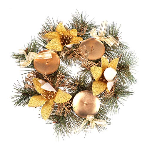 LIOOBO Corona de Adviento de Navidad Porta Velas Decoraciones de Velas de Navidad (Dorado)